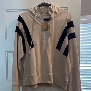 Beige Hoodie with Black Stripes